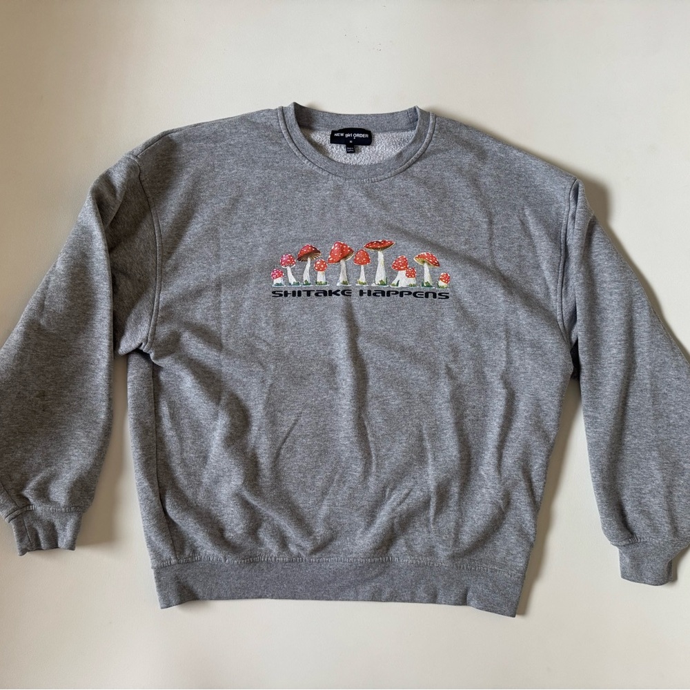 Urban Outfitters Gray Graphic Mushroom Crewneck